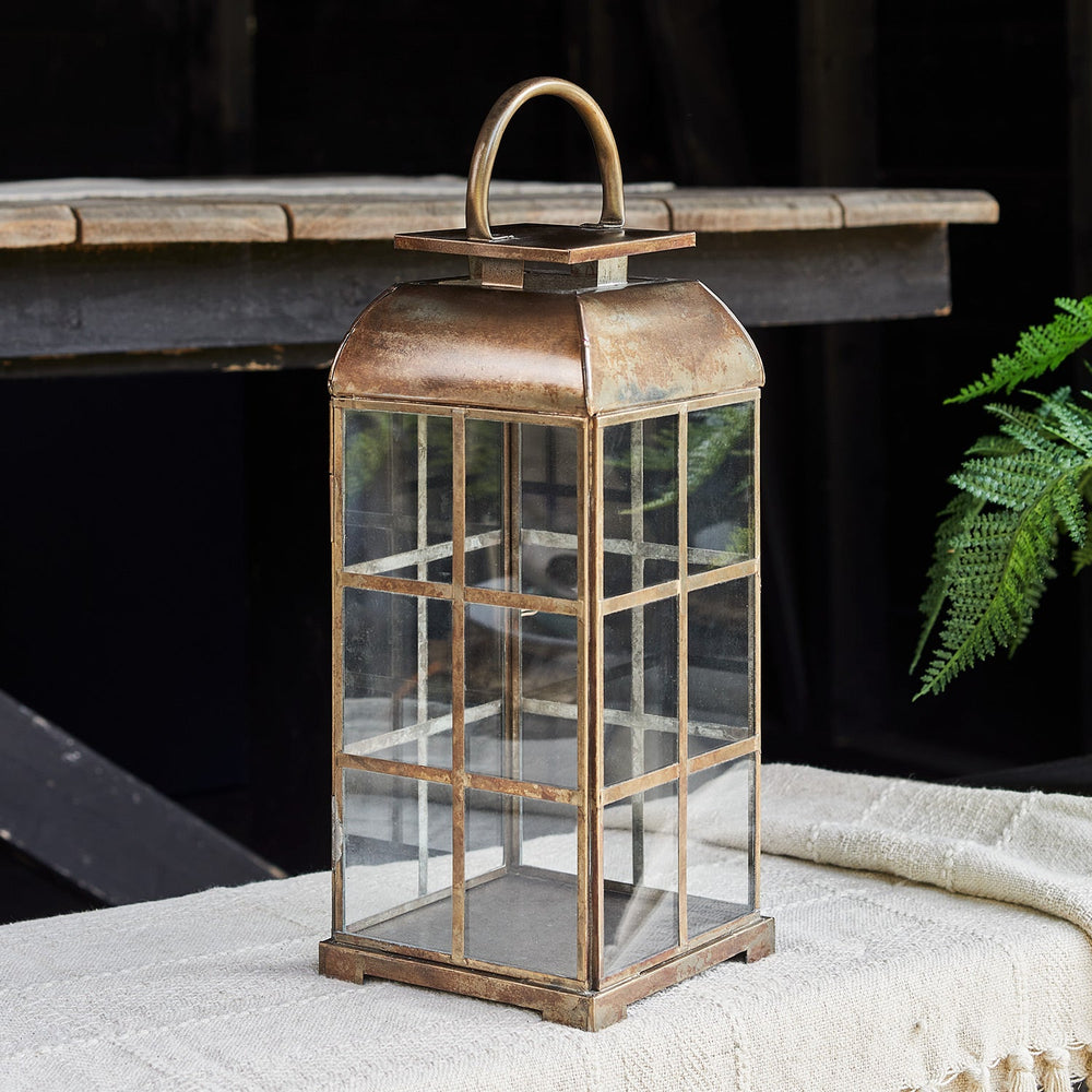 Large Brass Indoor Glass Lantern