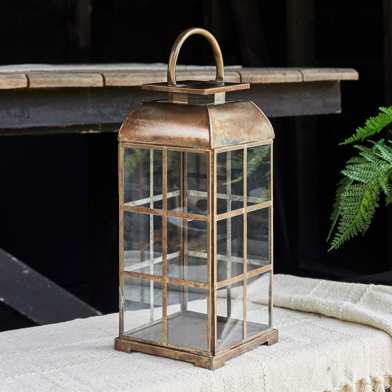 Large Brass Indoor Glass Lantern