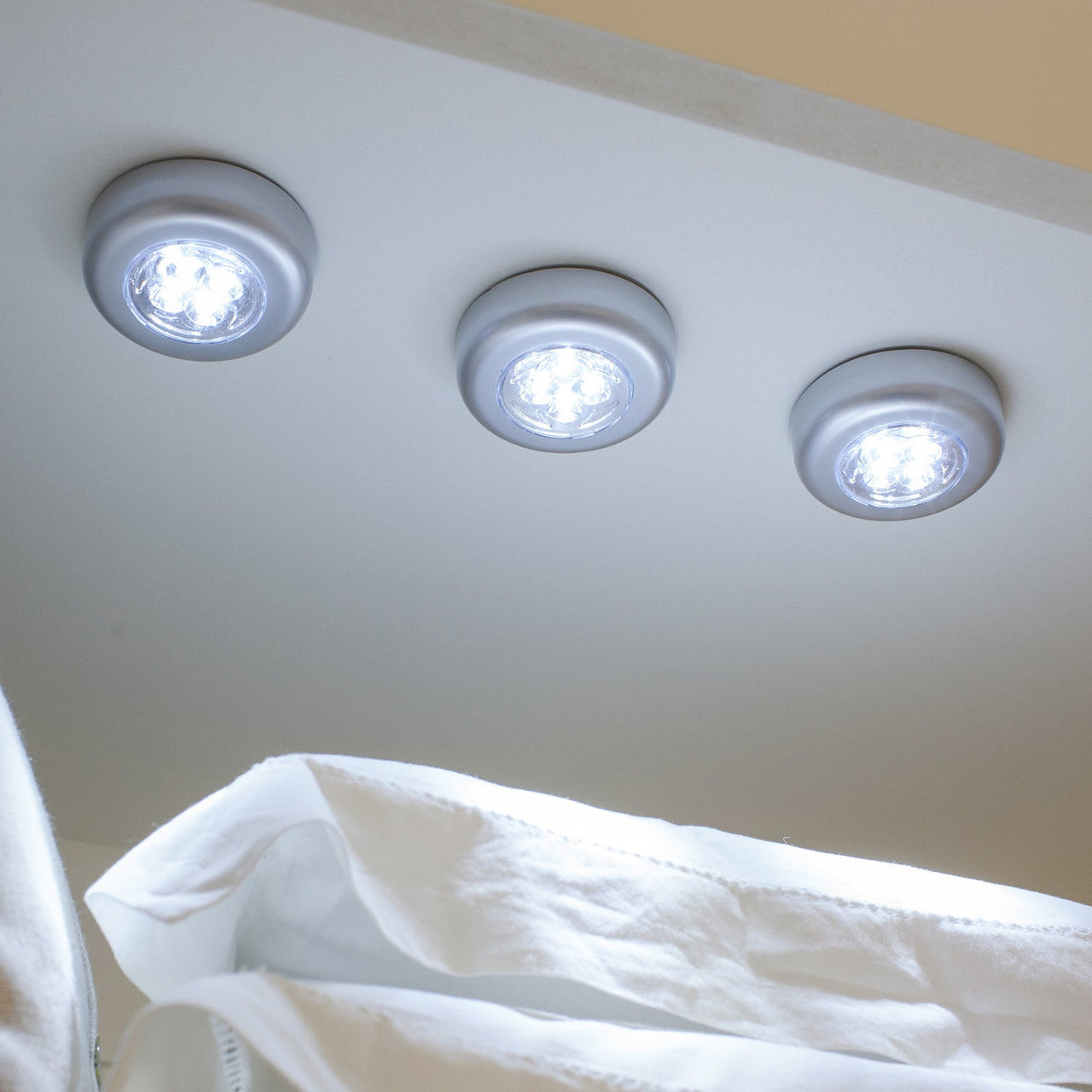 3 White Zap LED Battery Push Lights