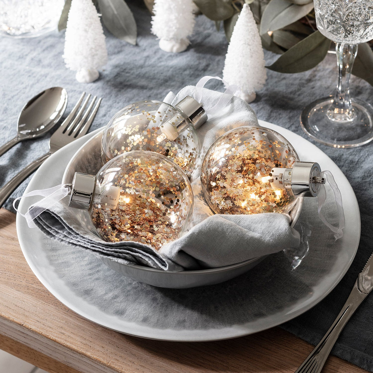 Glitter LED Christmas Bauble Trio