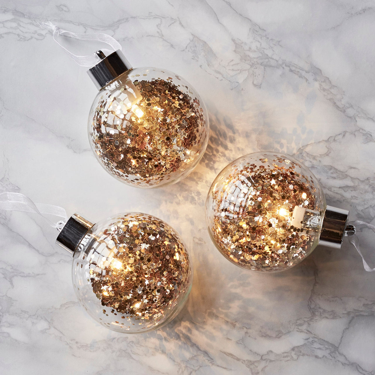 Glitter LED Christmas Bauble Trio