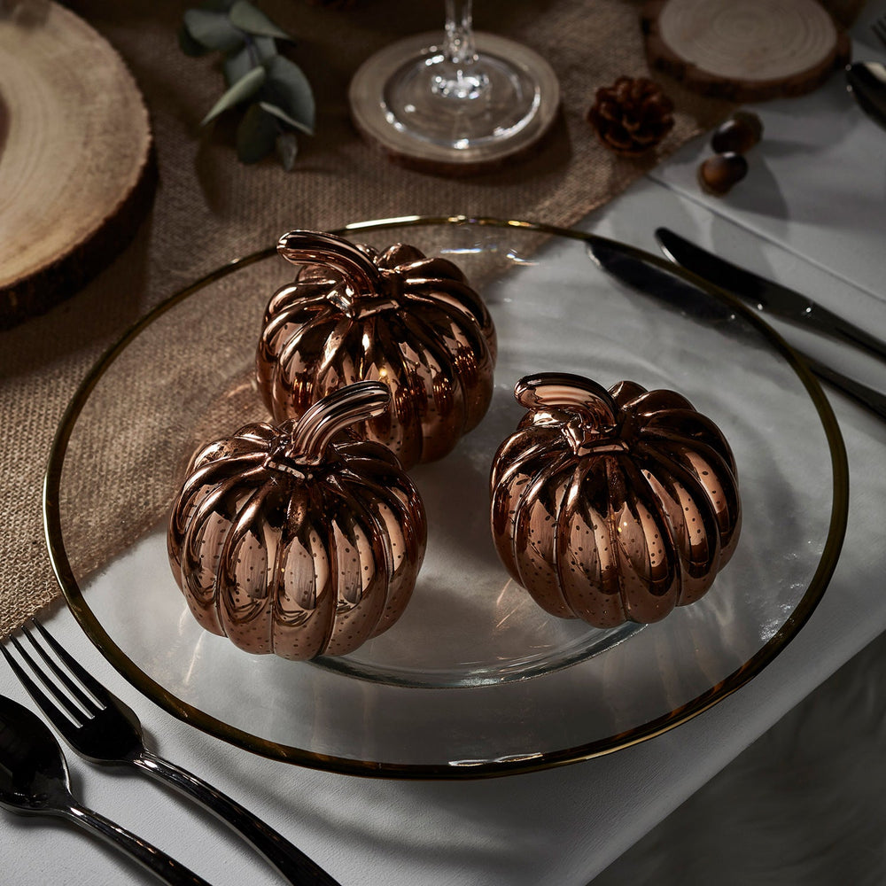 Rose Gold Glass Light Up Pumpkin Decoration Trio