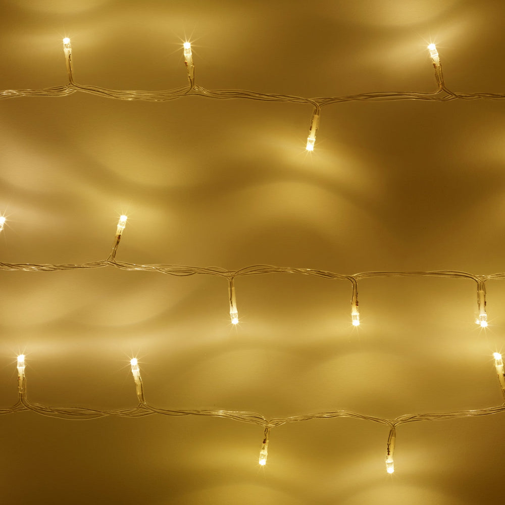 200 Warm White LED Outdoor Battery Fairy Lights On Clear Cable