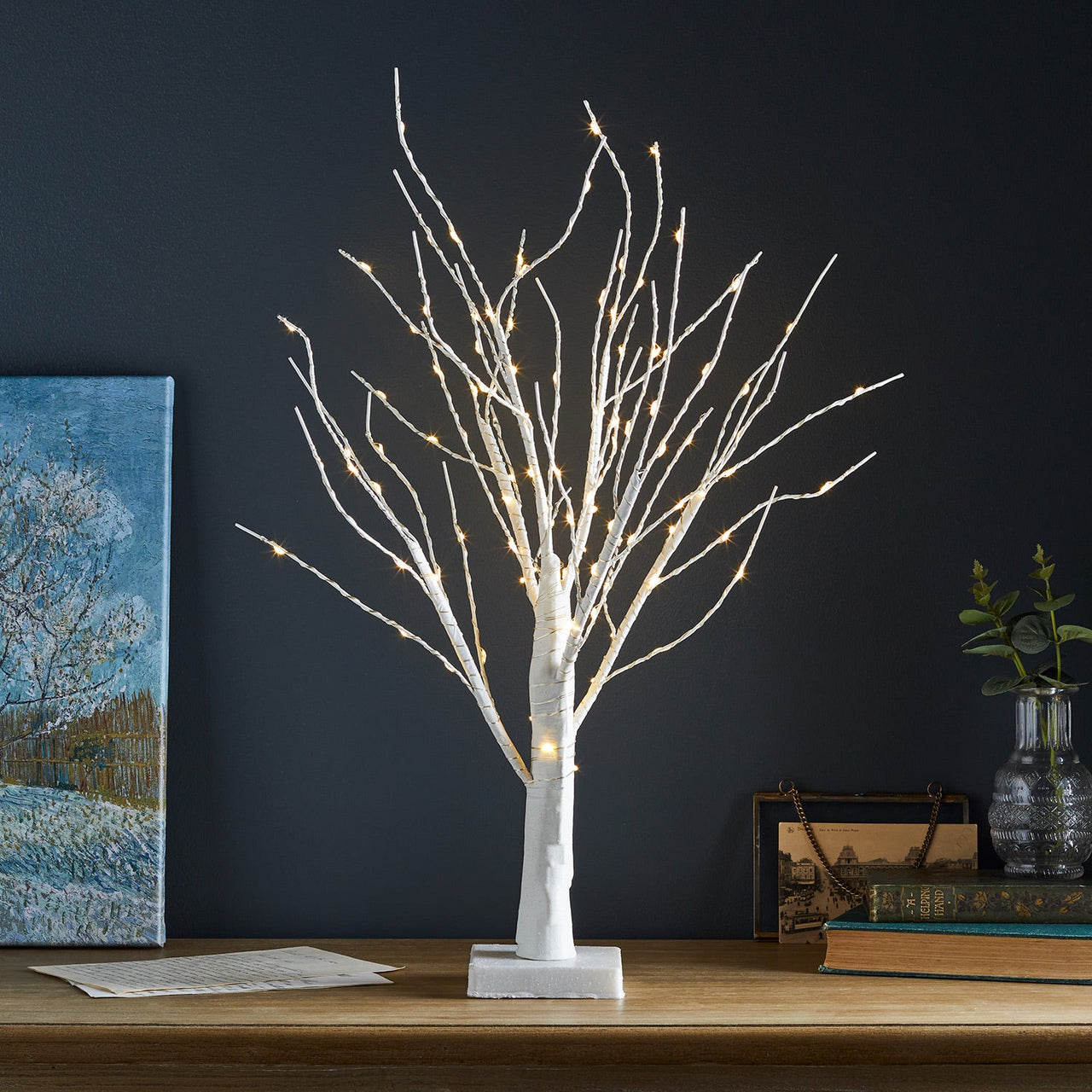 65cm White Pre Lit Twig Tree