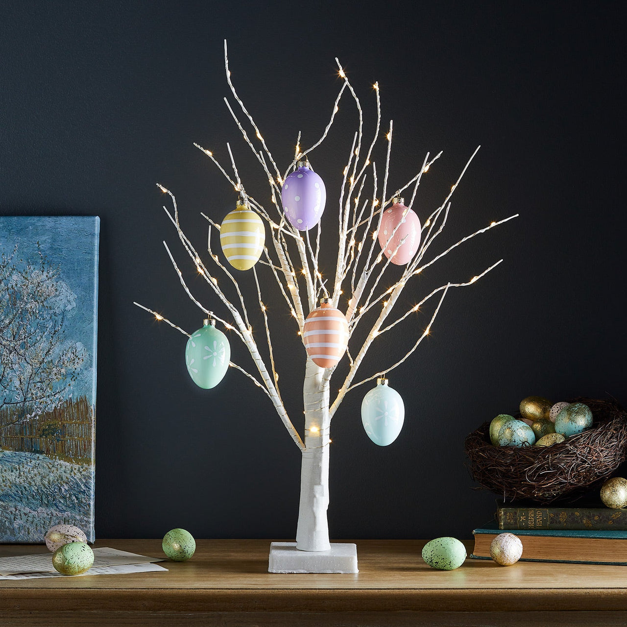 65cm White Pre Lit Twig Tree