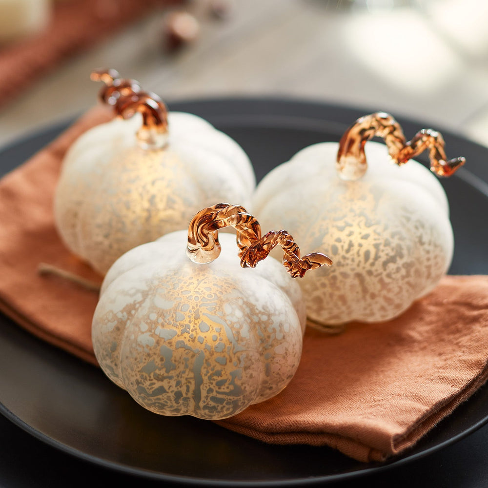 6 Mini Antique White Light Up Pumpkins