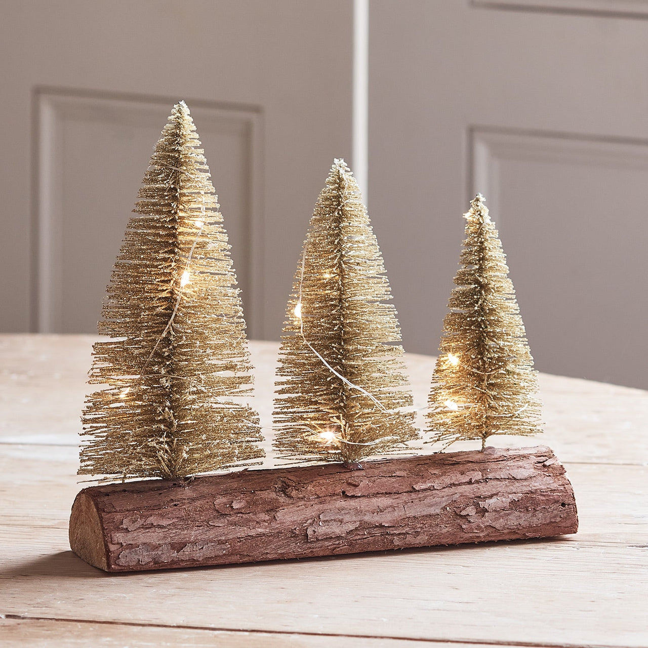 3 Gold Bottle Brush Mini Christmas Trees