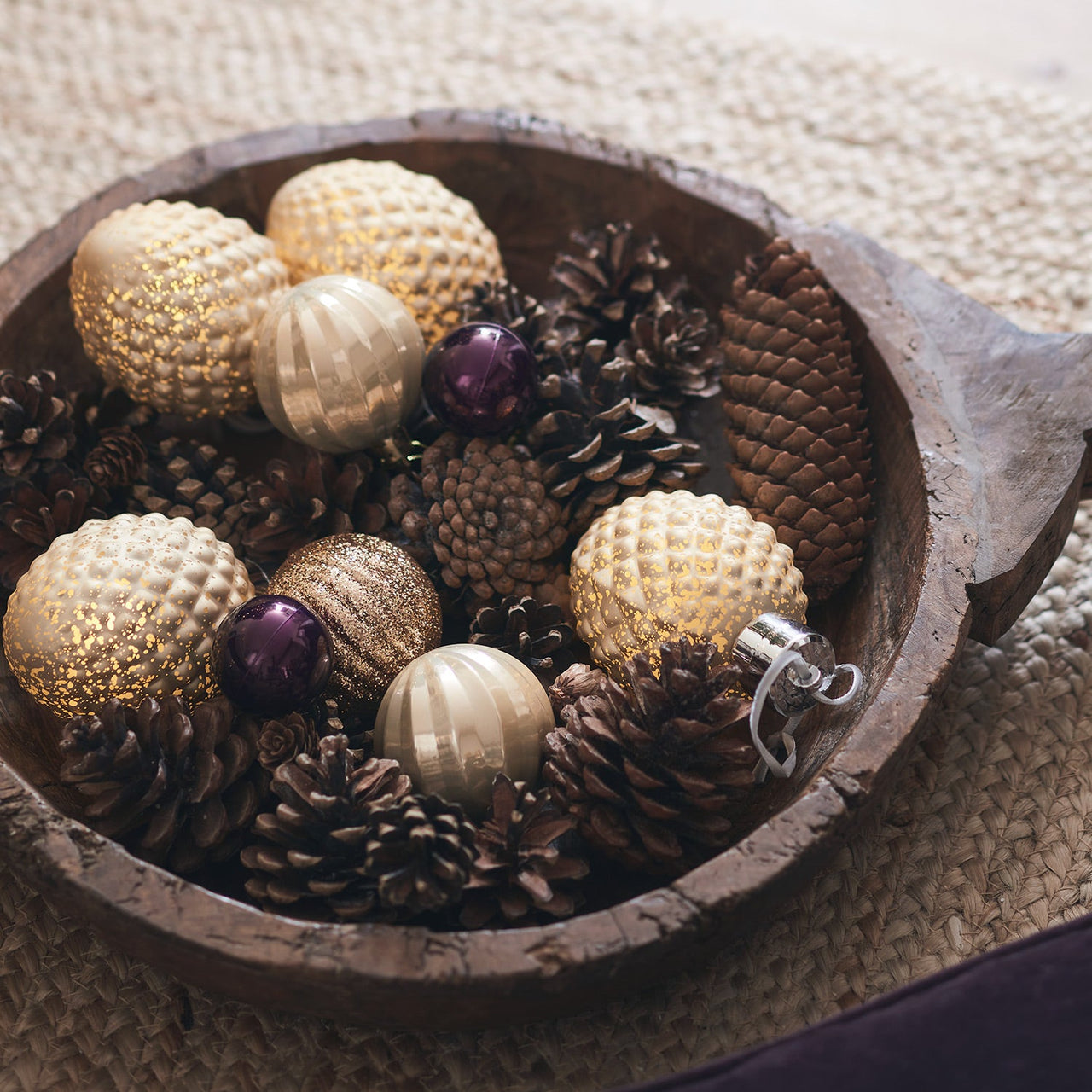 Antique Gold Pinecone Glass LED Christmas Bauble Trio