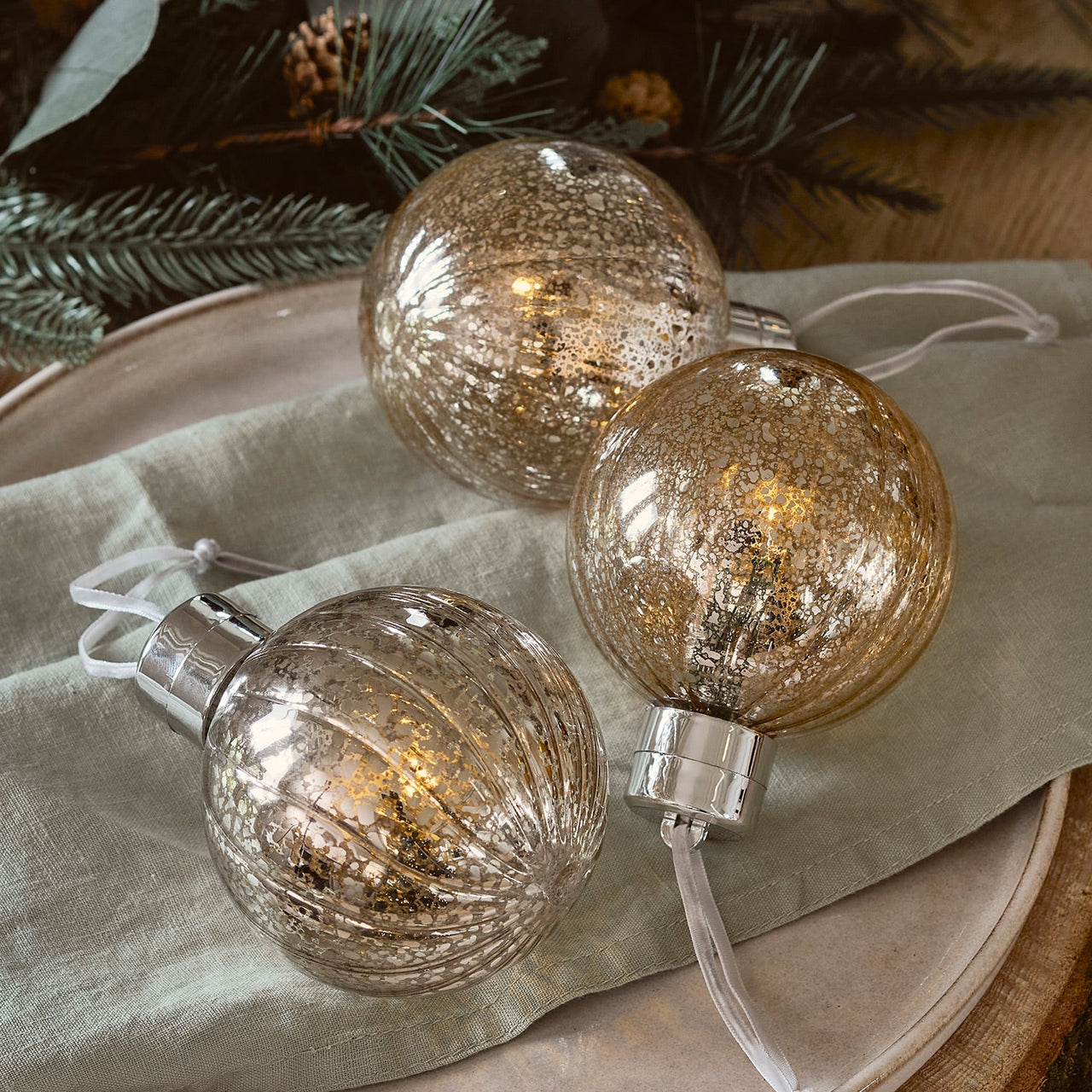 Gold Glass LED Christmas Bauble Trio