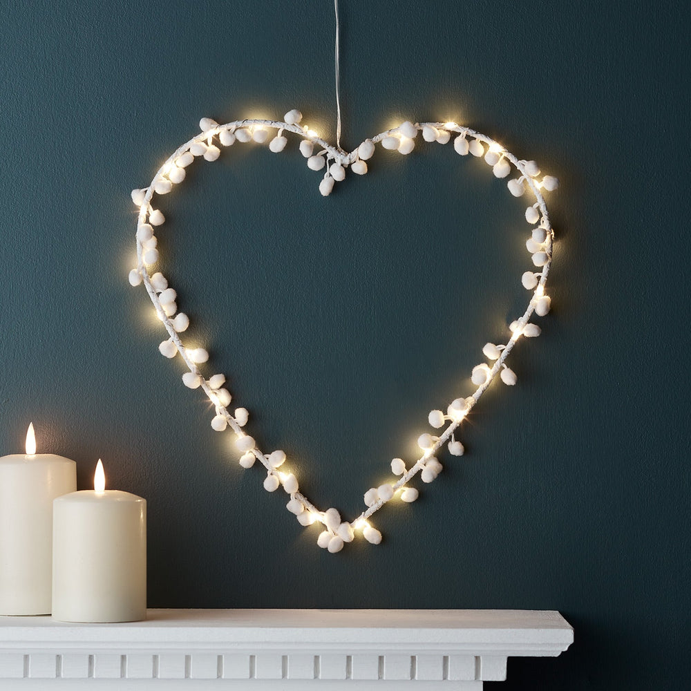 White Pom Pom Heart Light