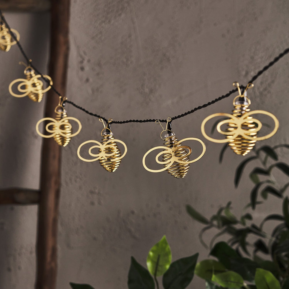 10 Gold Metal Bee Outdoor Fairy Lights