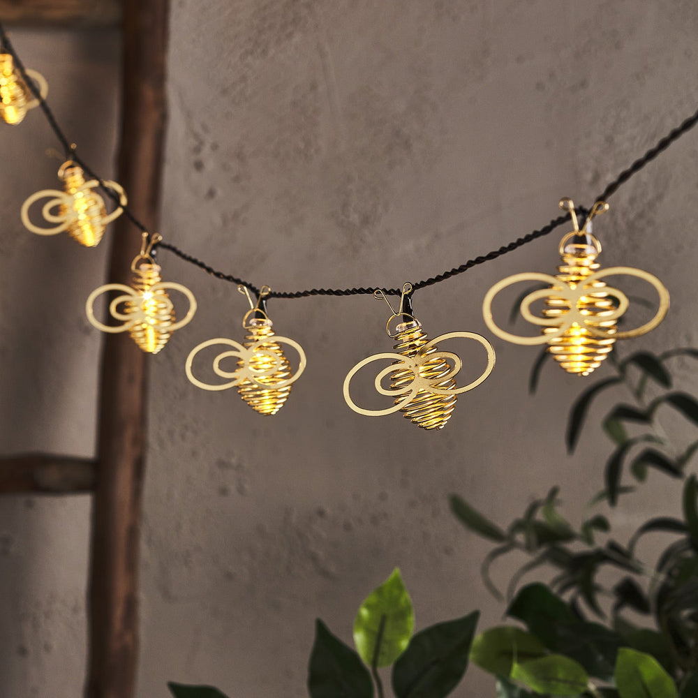 10 Gold Metal Bee Outdoor Fairy Lights