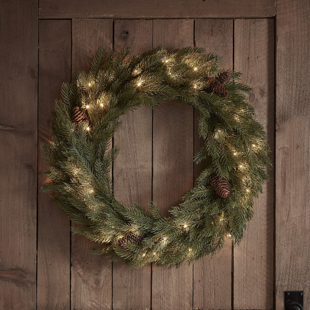 60cm Pre Lit Outdoor Christmas Wreath