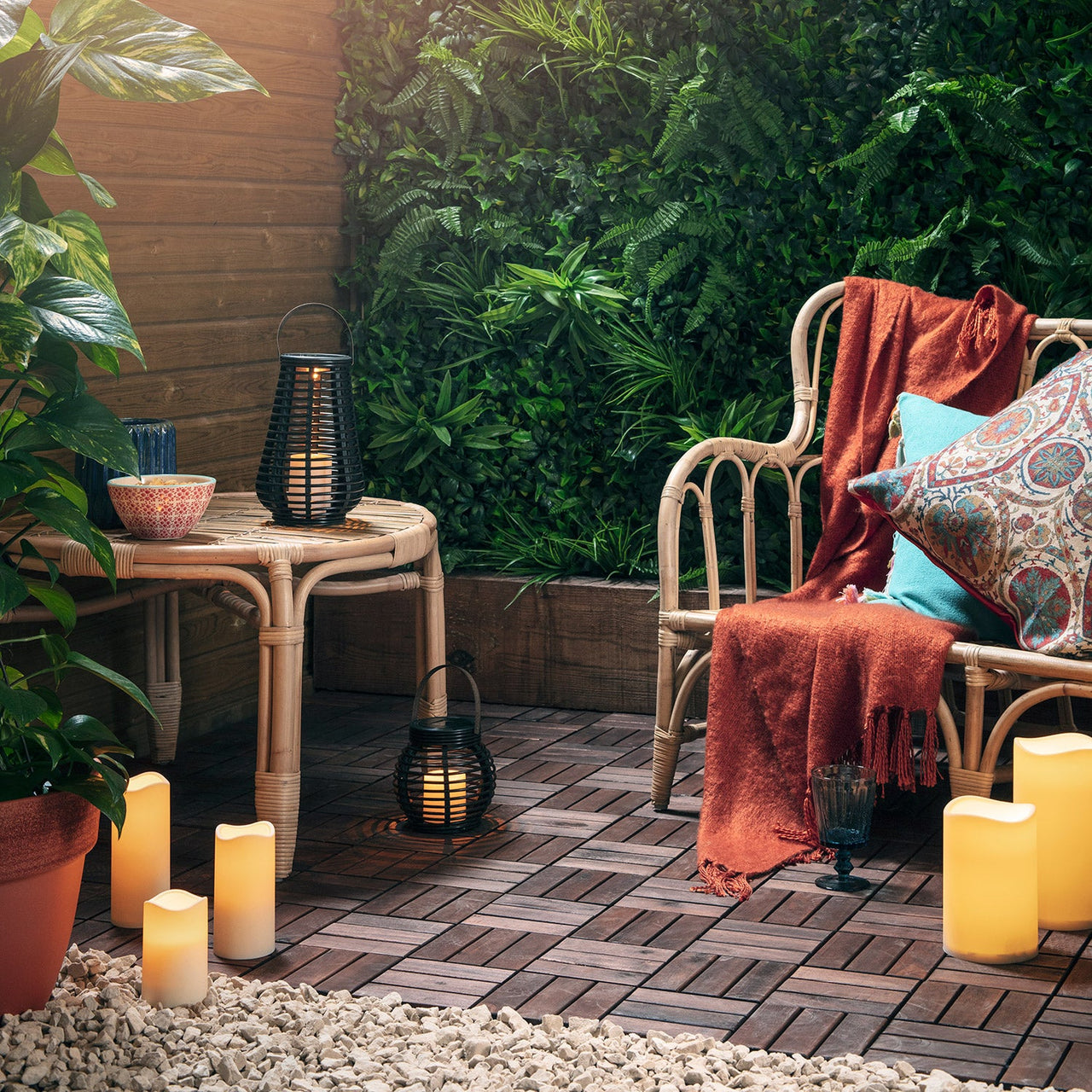 Rattan Solar Lantern Duo