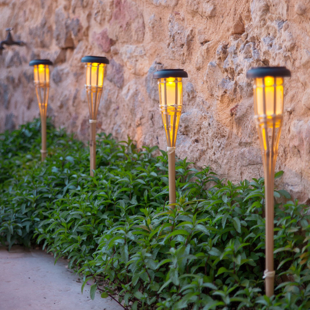 2 Solar Bamboo Tiki Garden Torches