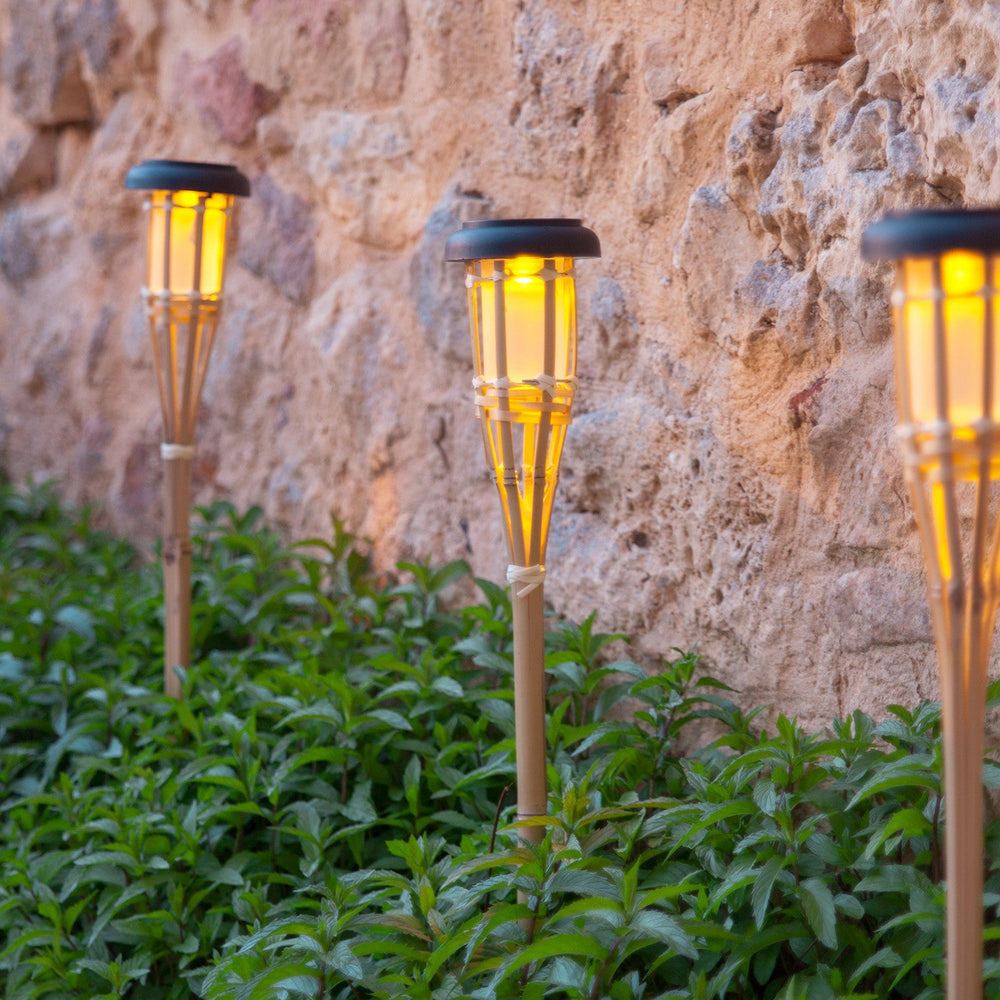 2 Solar Bamboo Tiki Garden Torches