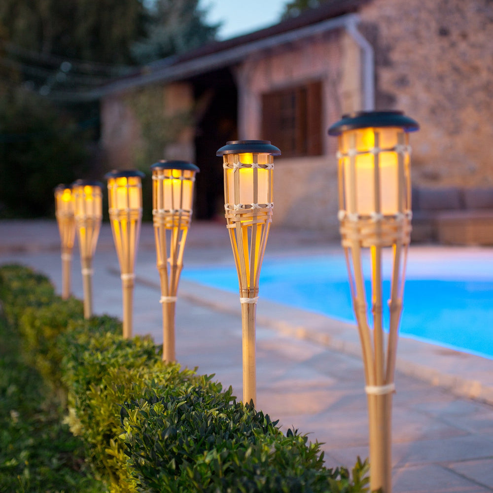 2 Large Solar Bamboo Tiki Garden Torches