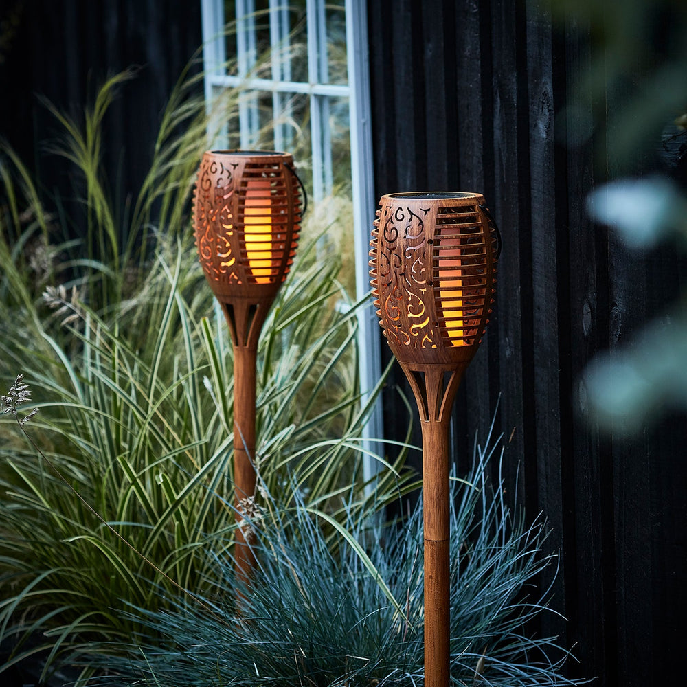 Set of 2 Living Flame Solar Tiki Torches