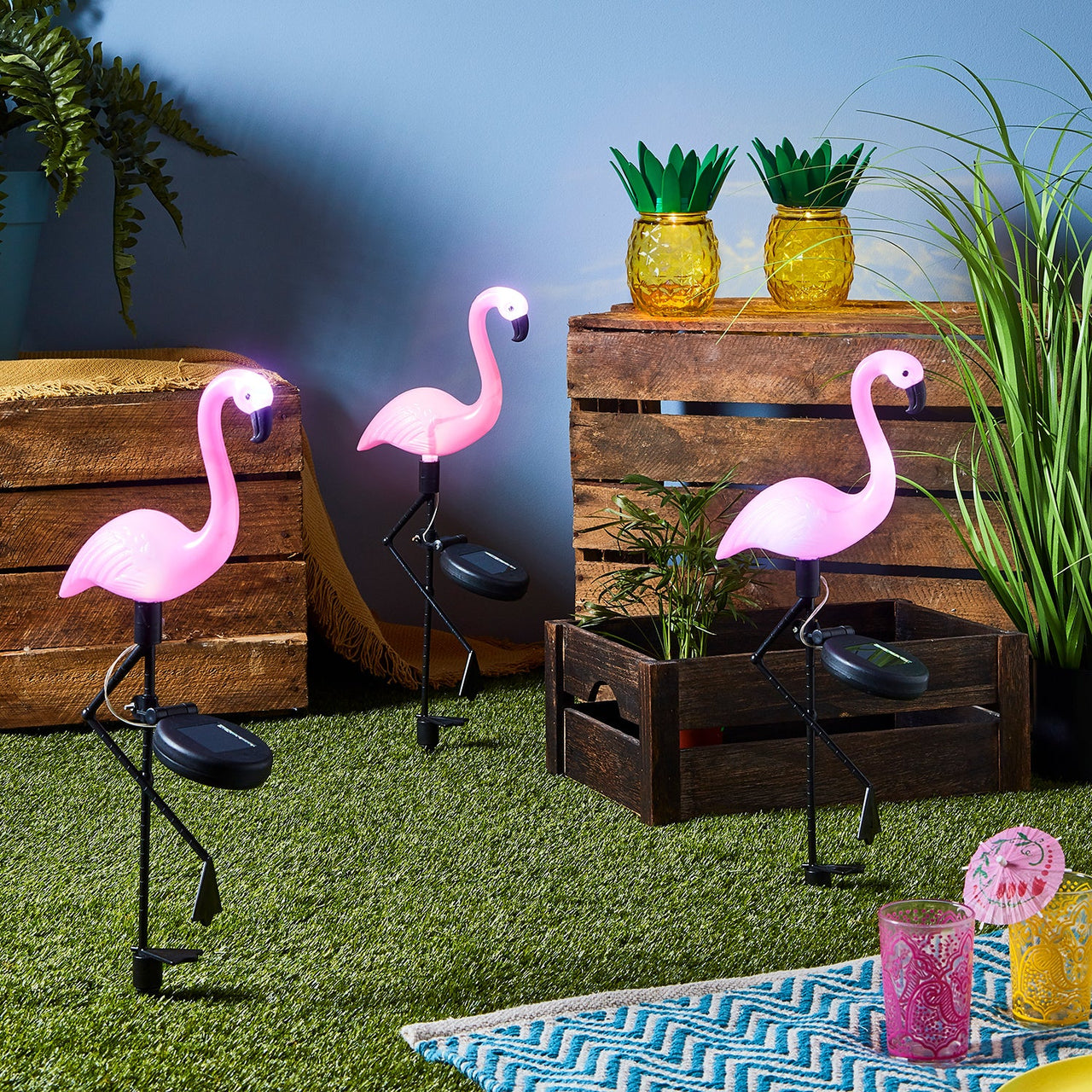 3 Flamingo Solar Stake Lights
