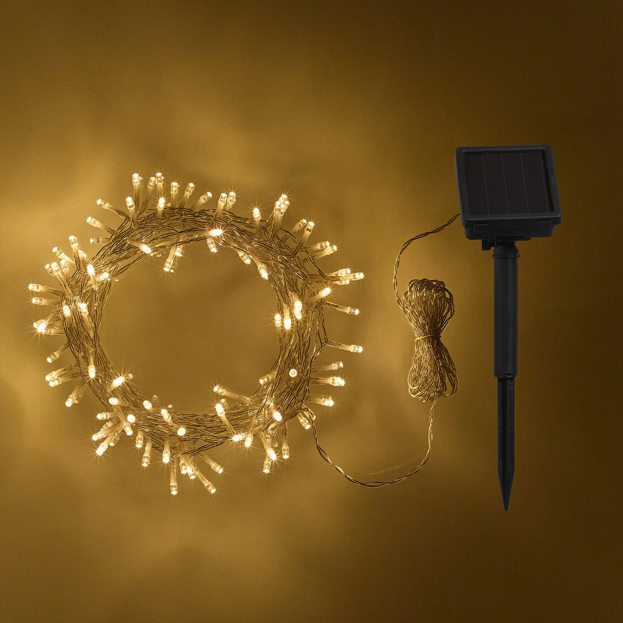 200 Warm White LED Solar Fairy Lights Clear Cable