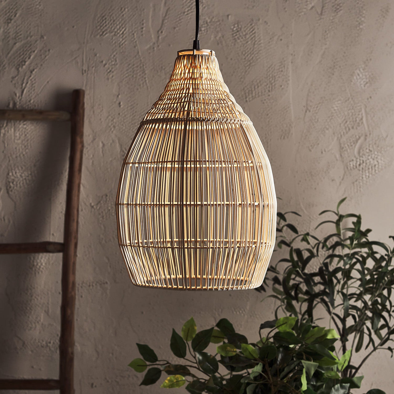 Rattan Solar Outdoor Pendant Light