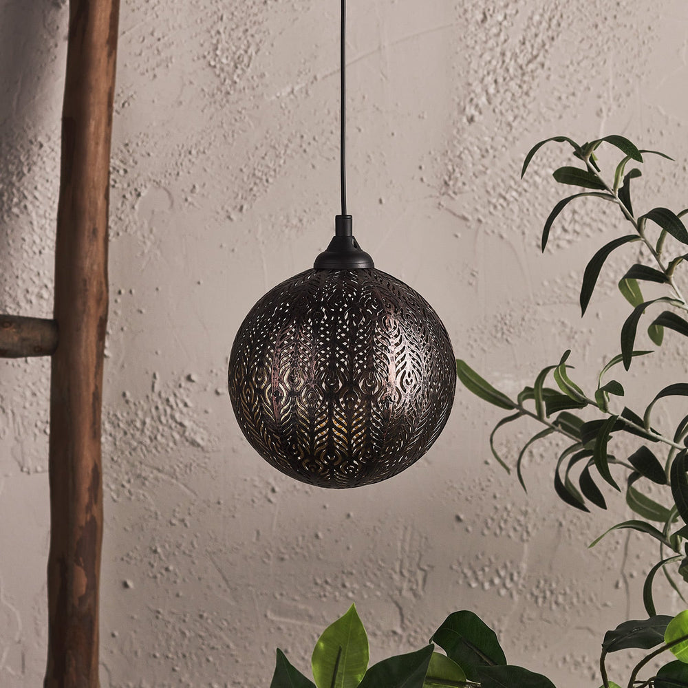Bronze Orb Solar Outdoor Pendant Light