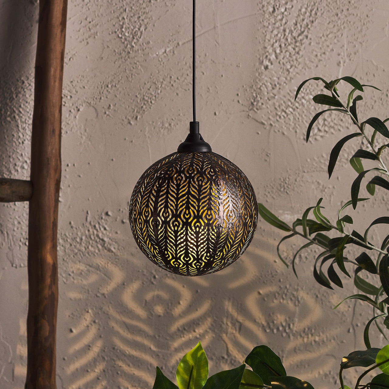 Bronze Orb Solar Outdoor Pendant Light