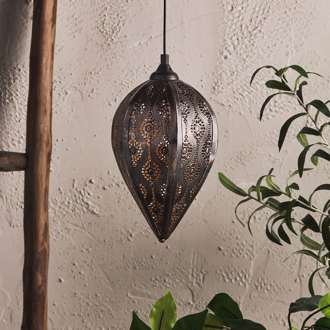 Bronze Teardrop Solar Outdoor Pendant Light