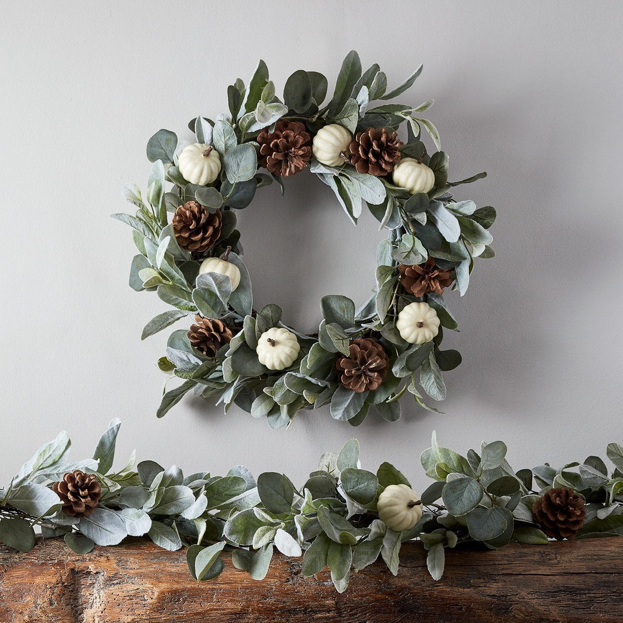 Pumpkin & Pinecone Autumn Wreath and Garland Bundle