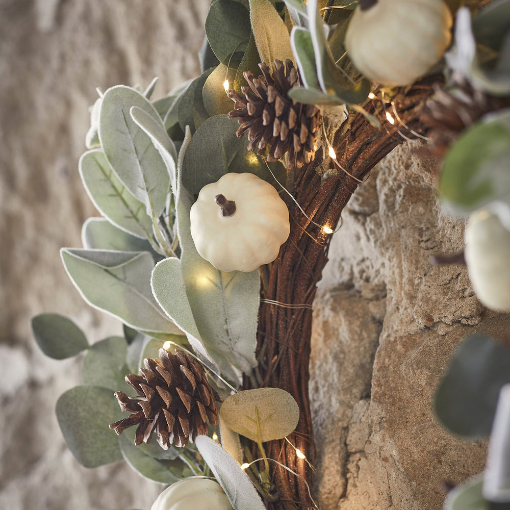 50cm Pumpkin & Pinecone Autumn Wreath Micro Light Bundle
