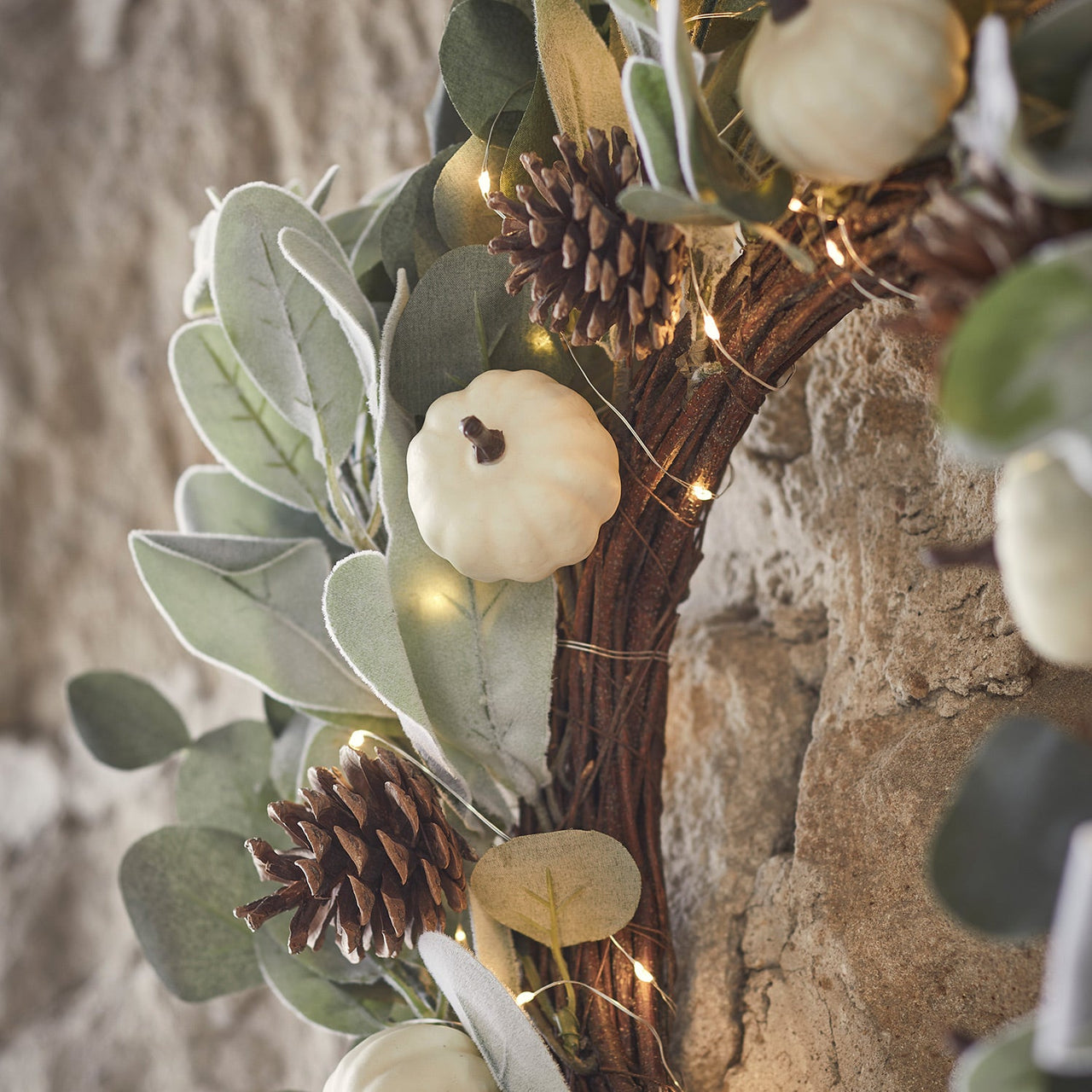 50cm Pumpkin & Pinecone Autumn Wreath Micro Light Bundle