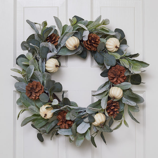 Pumpkin & Pinecone Autumn Wreath & TruGlow® Candle Bundle