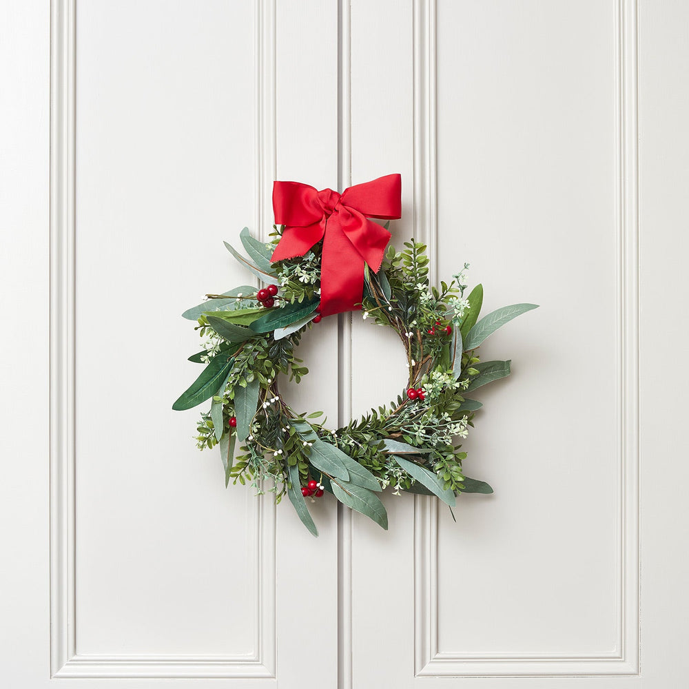 35cm Red Berry Christmas Wreath With Bow