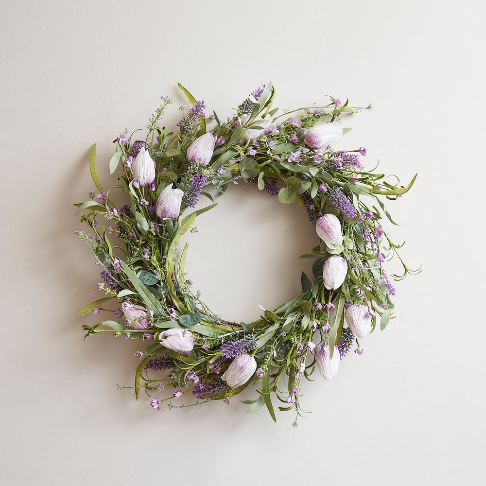 50cm Tulip & Lavender Flower Spring Wreath