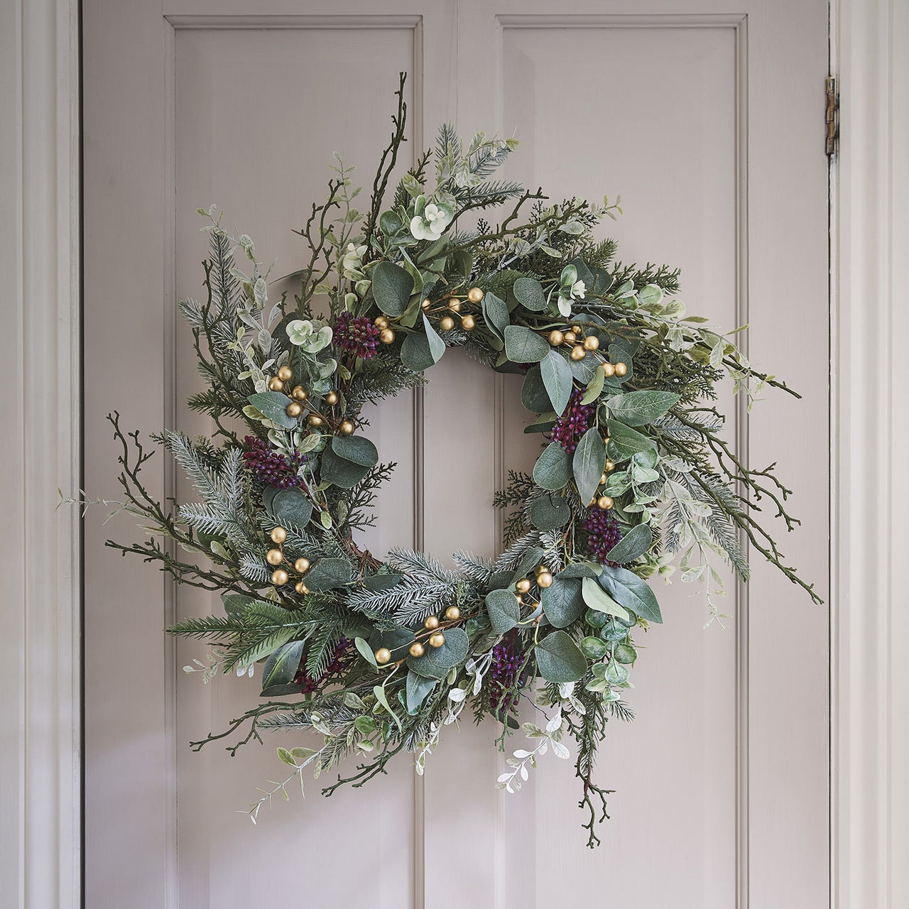 45cm Eucalyptus, Pine & Gold Berry Christmas Wreath