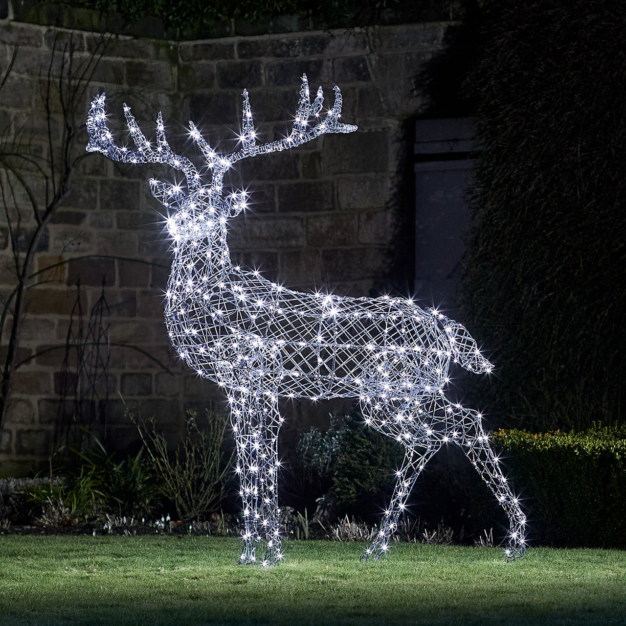 Large Harlow Rattan Stag Dual Colour LED Light Up Reindeer 24v