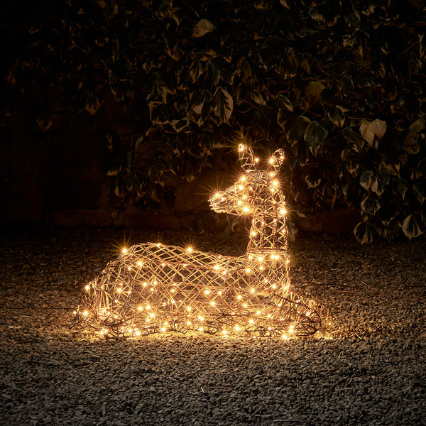 Studley Rattan Resting Light Up Reindeer Family 24v