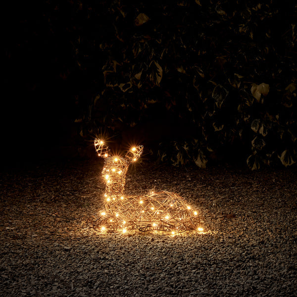 Studley Rattan Resting Light Up Reindeer Family 24v