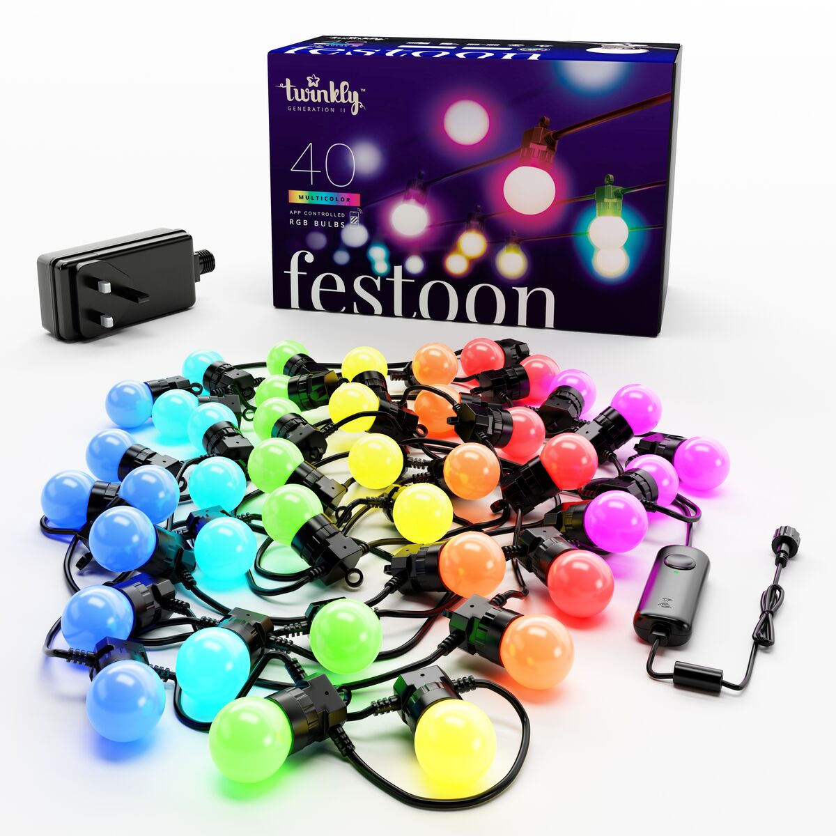 20m 40 LED Twinkly Smart App Controlled Festoon Lights Multi Coloured